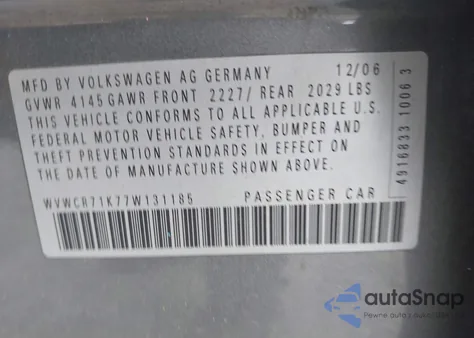 2007 Volkswagen Rabbit 4-Door из США, поврежденный, VIN WVWCR71K77W131185